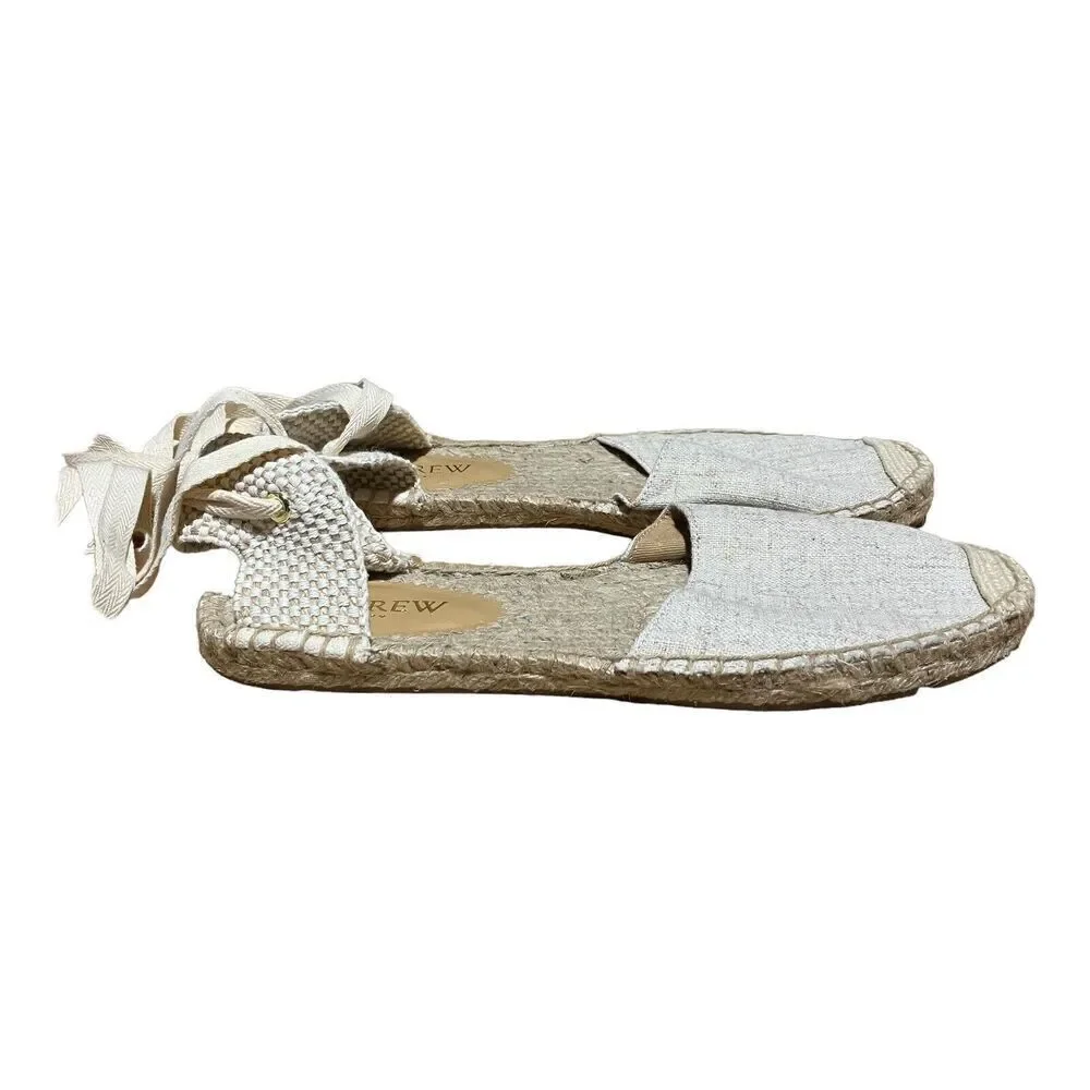 J Crew Shoes WMNS 7.5 D'Orsay‎ Lace-up Espadrilles Beige Gold AX839 Classic Tie